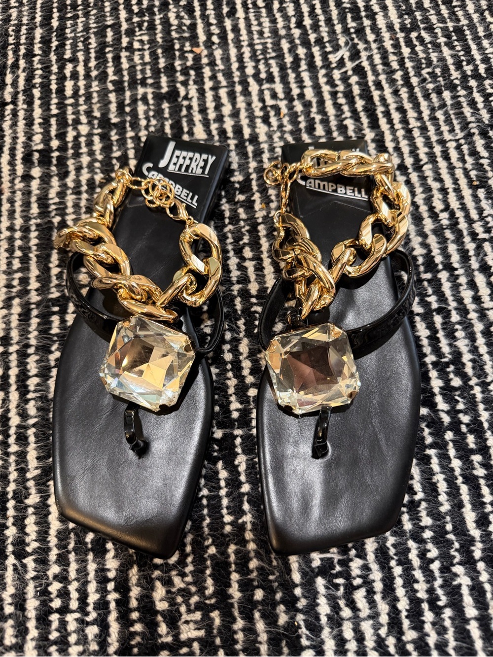 Jeffrey Campbell Ring on it Sandal with Gold Chain & Large Crystal - Picture 2 of 5